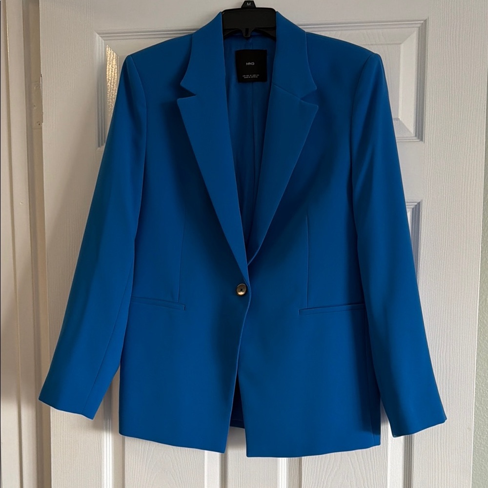 Mango Blue Single-Button Blazer